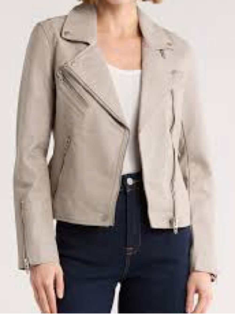 Blank NYC Light Taupe Leather Moto Jacket